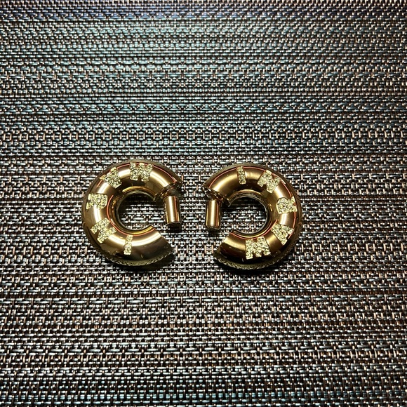 MARNI Gold Logo Hoop Earrings w/Green Stones - Box, Dust Bag, & Tag- Retail $935 - Picture 6 of 6